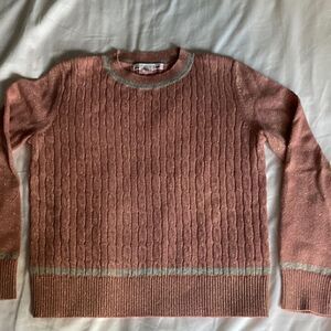 Bonpoint NWOT Girls Cable Knit Pullover Sweater with Gold Metallic Thread.